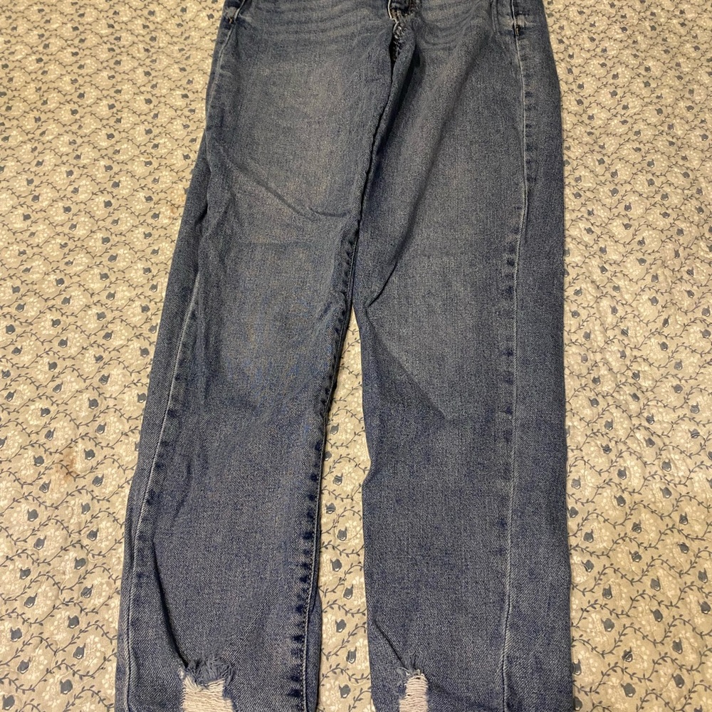 SO Blue Straight Leg Jeans with Distressed Hem